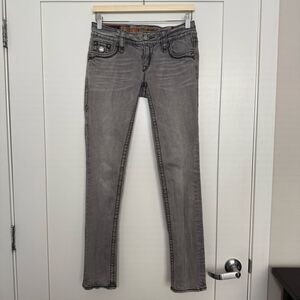 Rock Revival Celine Skinny Jeans Women 28 Gray Low Rise Embellished Denim Grunge